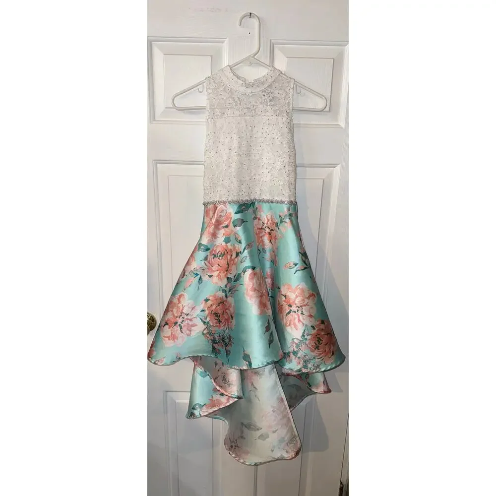 Speechless Girls Size 12 Floral High Low Formal Dress Lace Rhinestone